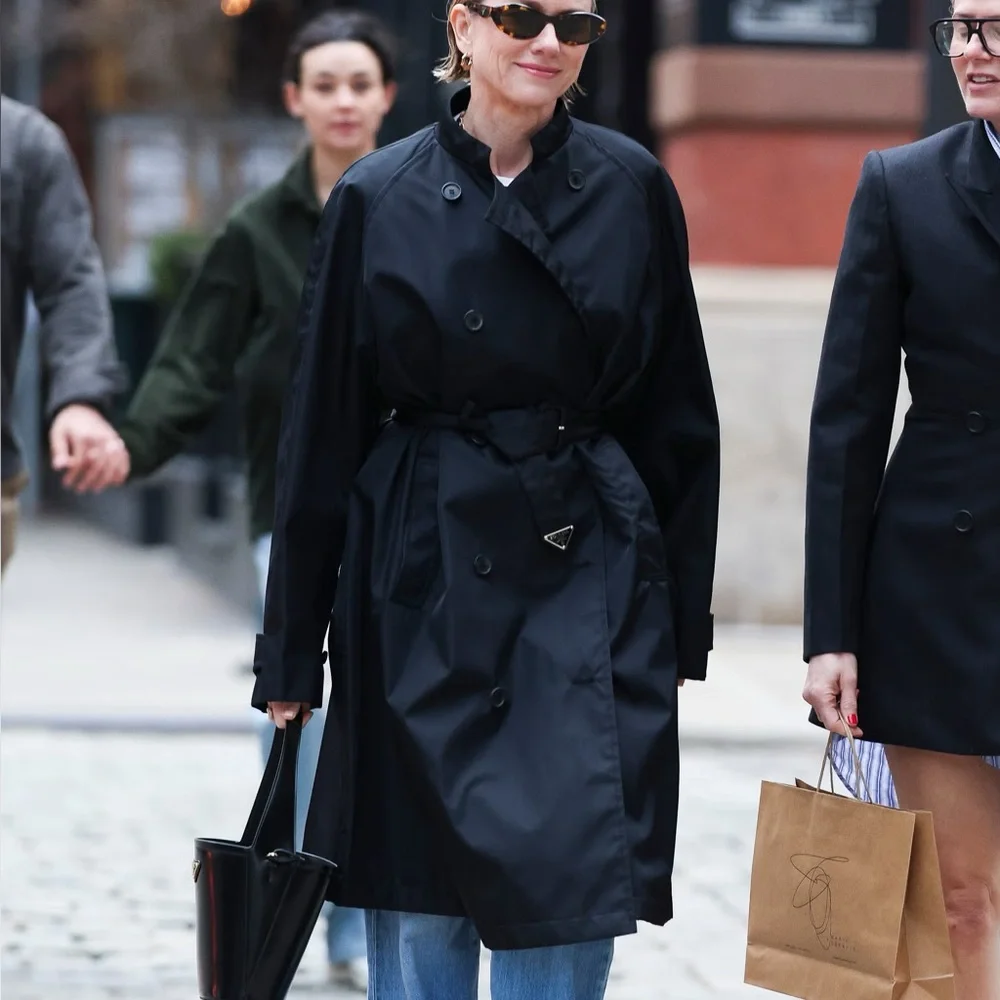 Prada Black Re Nylon long Trench Coat with triangle logo belt size 40 $4000 - Picture 6 of 13